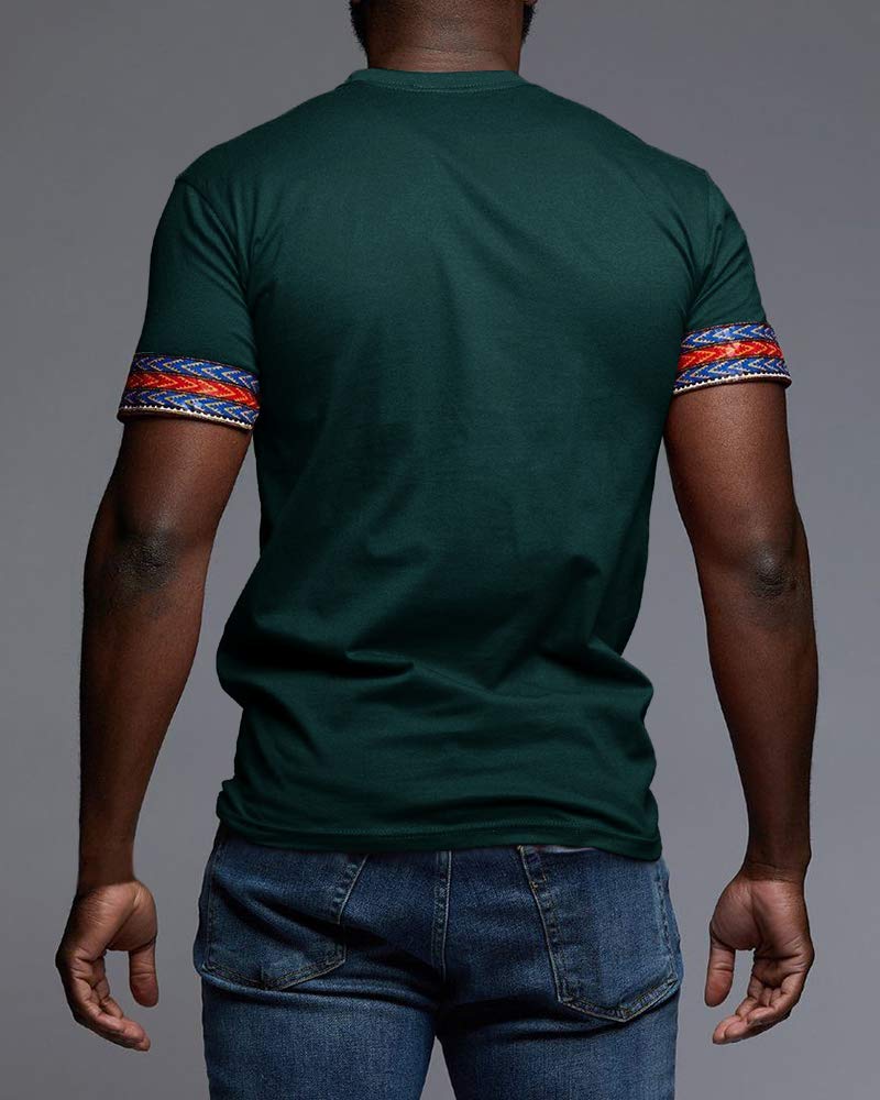 Makkrom Mens African Dashiki T Shirt Tribal Floral Print V Neck Slim Fit Shirts Tops - Image 4